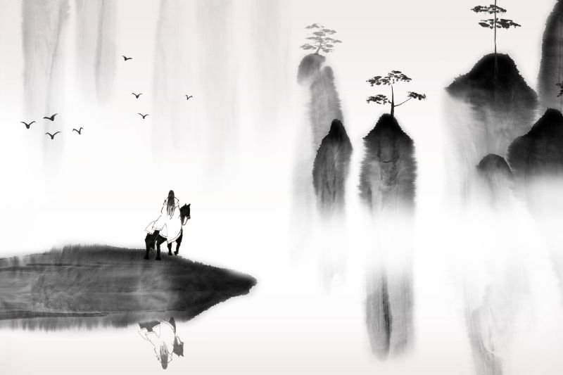 Chinese farewell poems - woman gazing out at lonely landscape